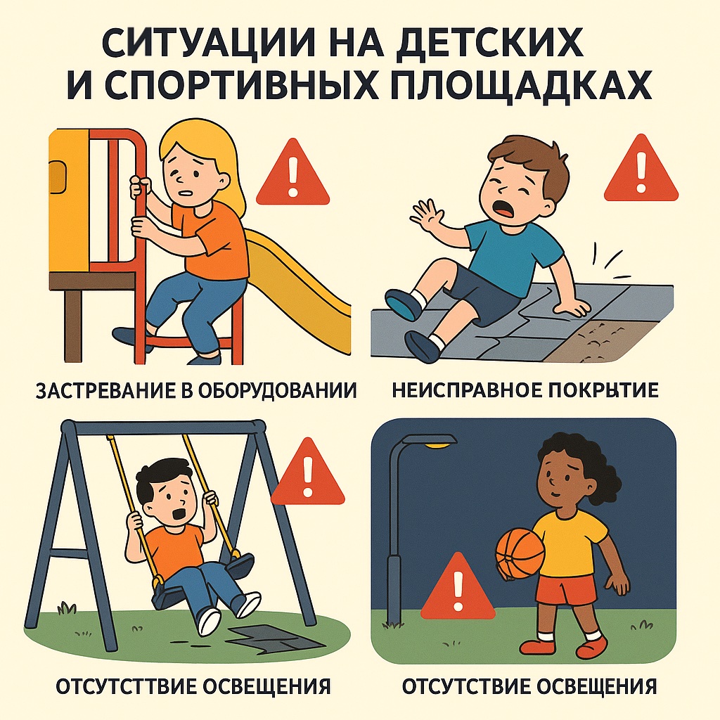 Инфографика: четыре типичные опасные ситуации на детских и спортивных площадках